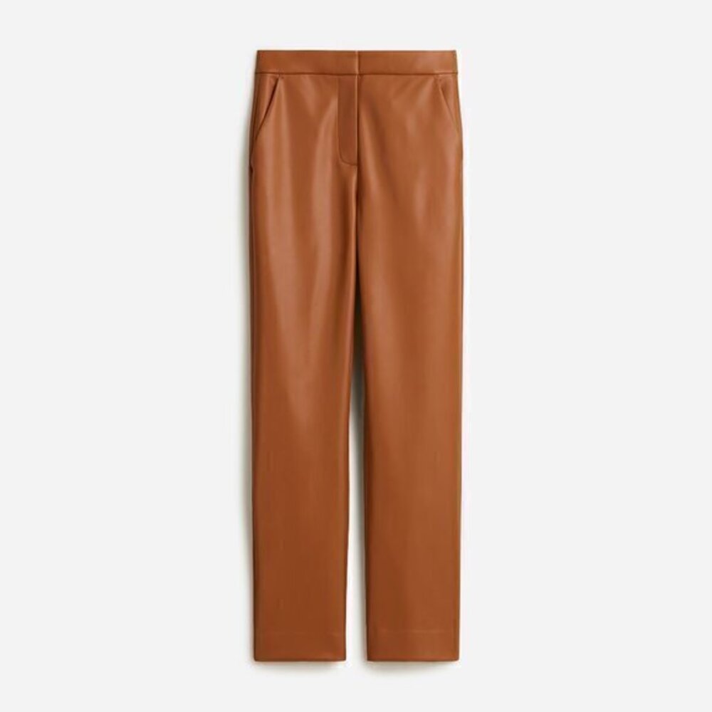 J. Crew Kate Straight Leg Faux Leather Pant in Brown Leather Saddle Size 2